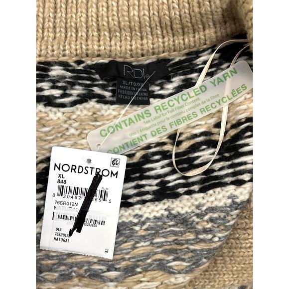 RDI Fair Isle Collared Sweater XL Beige Nordic Knit Split Neck NWT Nordstrom - Picture 10 of 10